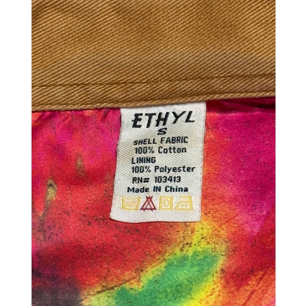 VTG Ethyl Canvas Jacket Womens Small Tie Dye Cowgirl Lining Tan Cotton Workwear - Picture 8 of 10